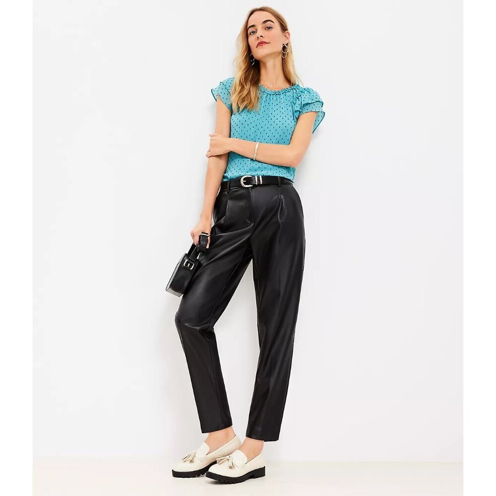 Ann Taylor LOFT Womens Size 4‎ Pleated Tapered Leg Pants Black Faux Leather $89